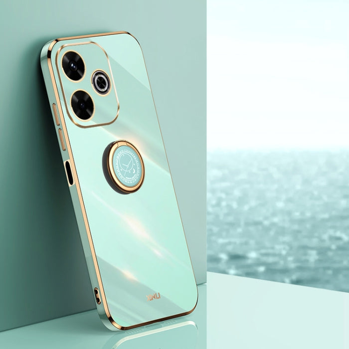 XINLI Estuche a prueba de golpes de TPU con borde dorado chapado en 6D recto con soporte para anillo, For Redmi Note 14 Pro 4G Global, For Redmi Note 14 4G 163.25mm, For Redmi Note 14 5G Global, For Redmi K70 Ultra, For Redmi 13 4G                     ...