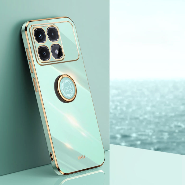 XINLI Estuche a prueba de golpes de TPU con borde dorado chapado en 6D recto con soporte para anillo, For Redmi Note 14 Pro 4G Global, For Redmi Note 14 4G 163.25mm, For Redmi Note 14 5G Global, For Redmi K70 Ultra, For Redmi 13 4G                     ...