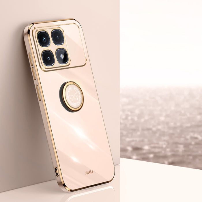 XINLI Estuche a prueba de golpes de TPU con borde dorado chapado en 6D recto con soporte para anillo, For Redmi Note 14 Pro 4G Global, For Redmi Note 14 4G 163.25mm, For Redmi Note 14 5G Global, For Redmi K70 Ultra, For Redmi 13 4G                     ...