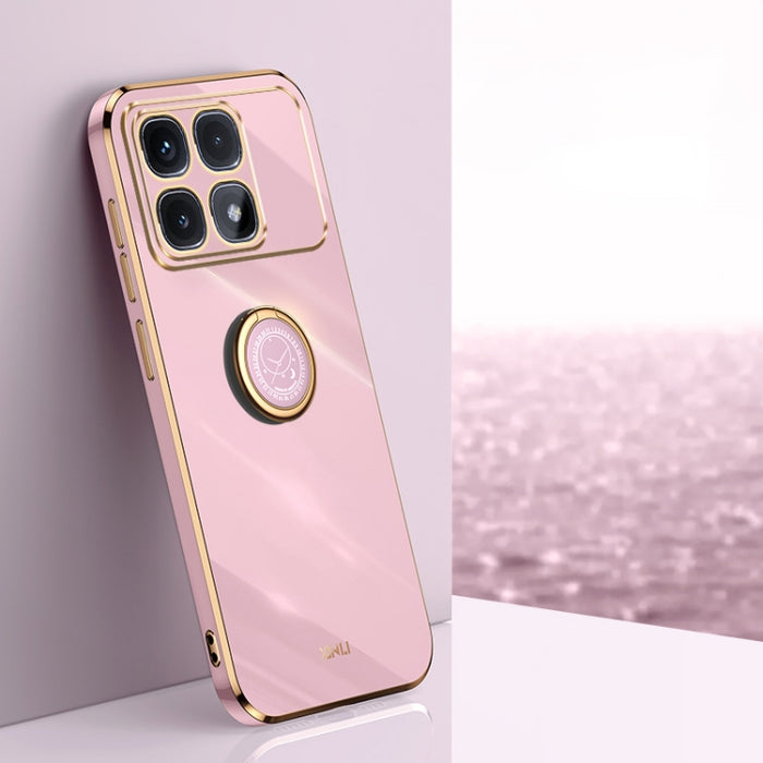 XINLI Estuche a prueba de golpes de TPU con borde dorado chapado en 6D recto con soporte para anillo, For Redmi Note 14 Pro 4G Global, For Redmi Note 14 4G 163.25mm, For Redmi Note 14 5G Global, For Redmi K70 Ultra, For Redmi 13 4G                     ...