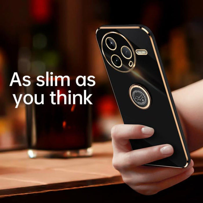 XINLI Estuche a prueba de golpes de TPU con borde dorado chapado en 6D recto con soporte para anillo, For Redmi Note 14 Pro 4G Global, For Redmi Note 14 4G 163.25mm, For Redmi Note 14 5G Global, For Redmi K70 Ultra, For Redmi 13 4G                     ...
