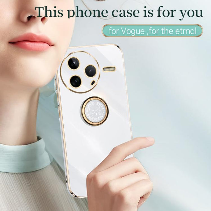 XINLI Estuche a prueba de golpes de TPU con borde dorado chapado en 6D recto con soporte para anillo, For Redmi Note 14 Pro 4G Global, For Redmi Note 14 4G 163.25mm, For Redmi Note 14 5G Global, For Redmi K70 Ultra, For Redmi 13 4G                     ...