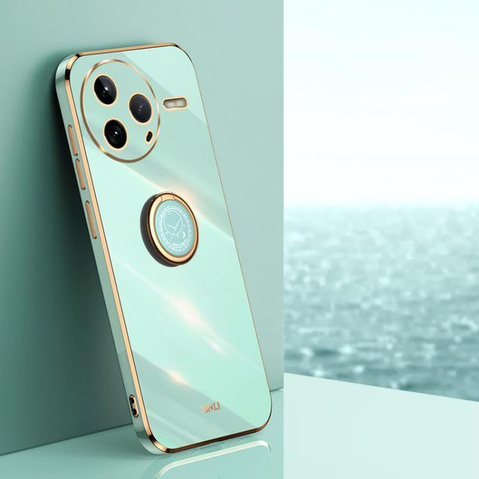 XINLI Estuche a prueba de golpes de TPU con borde dorado chapado en 6D recto con soporte para anillo, For Redmi Note 14 Pro 4G Global, For Redmi Note 14 4G 163.25mm, For Redmi Note 14 5G Global, For Redmi K70 Ultra, For Redmi 13 4G                     ...