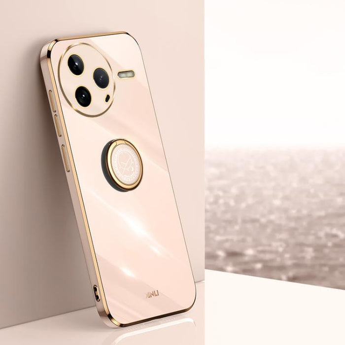 XINLI Estuche a prueba de golpes de TPU con borde dorado chapado en 6D recto con soporte para anillo, For Redmi Note 14 Pro 4G Global, For Redmi Note 14 4G 163.25mm, For Redmi Note 14 5G Global, For Redmi K70 Ultra, For Redmi 13 4G                     ...