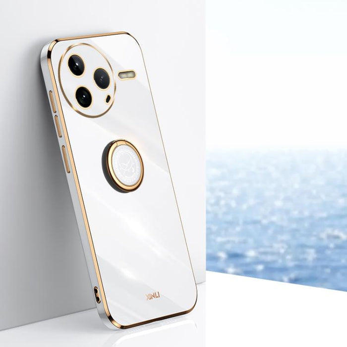 XINLI Estuche a prueba de golpes de TPU con borde dorado chapado en 6D recto con soporte para anillo, For Redmi Note 14 Pro 4G Global, For Redmi Note 14 4G 163.25mm, For Redmi Note 14 5G Global, For Redmi K70 Ultra, For Redmi 13 4G                     ...