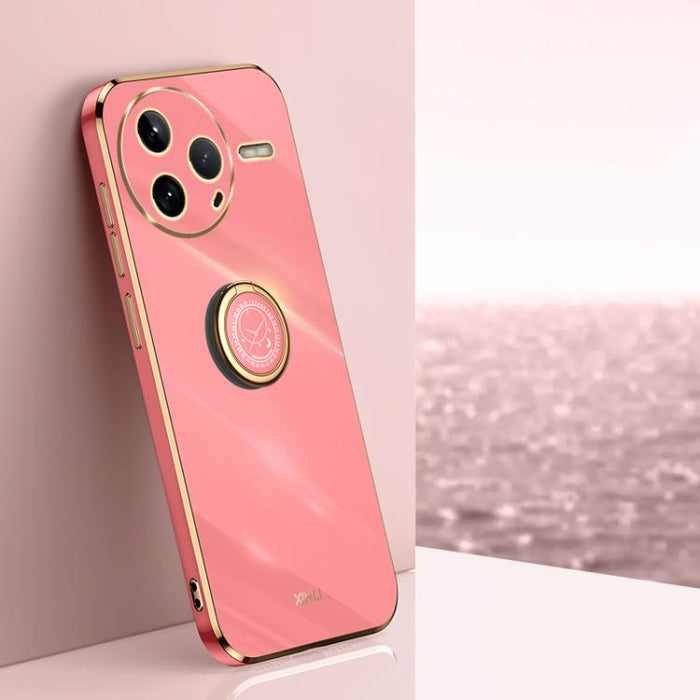 XINLI Estuche a prueba de golpes de TPU con borde dorado chapado en 6D recto con soporte para anillo, For Redmi Note 14 Pro 4G Global, For Redmi Note 14 4G 163.25mm, For Redmi Note 14 5G Global, For Redmi K70 Ultra, For Redmi 13 4G                     ...