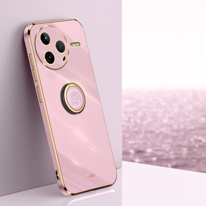 XINLI Estuche a prueba de golpes de TPU con borde dorado chapado en 6D recto con soporte para anillo, For Redmi Note 14 Pro 4G Global, For Redmi Note 14 4G 163.25mm, For Redmi Note 14 5G Global, For Redmi K70 Ultra, For Redmi 13 4G                     ...