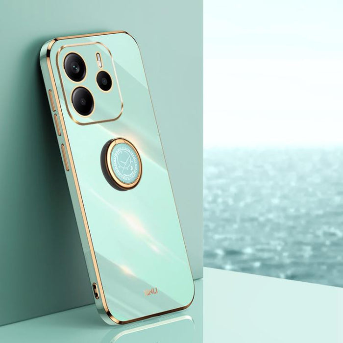 XINLI Estuche a prueba de golpes de TPU con borde dorado chapado en 6D recto con soporte para anillo, For Redmi Note 14 Pro 4G Global, For Redmi Note 14 4G 163.25mm, For Redmi Note 14 5G Global, For Redmi K70 Ultra, For Redmi 13 4G                     ...