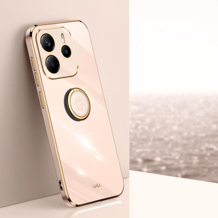 XINLI Estuche a prueba de golpes de TPU con borde dorado chapado en 6D recto con soporte para anillo, For Redmi Note 14 Pro 4G Global, For Redmi Note 14 4G 163.25mm, For Redmi Note 14 5G Global, For Redmi K70 Ultra, For Redmi 13 4G                     ...