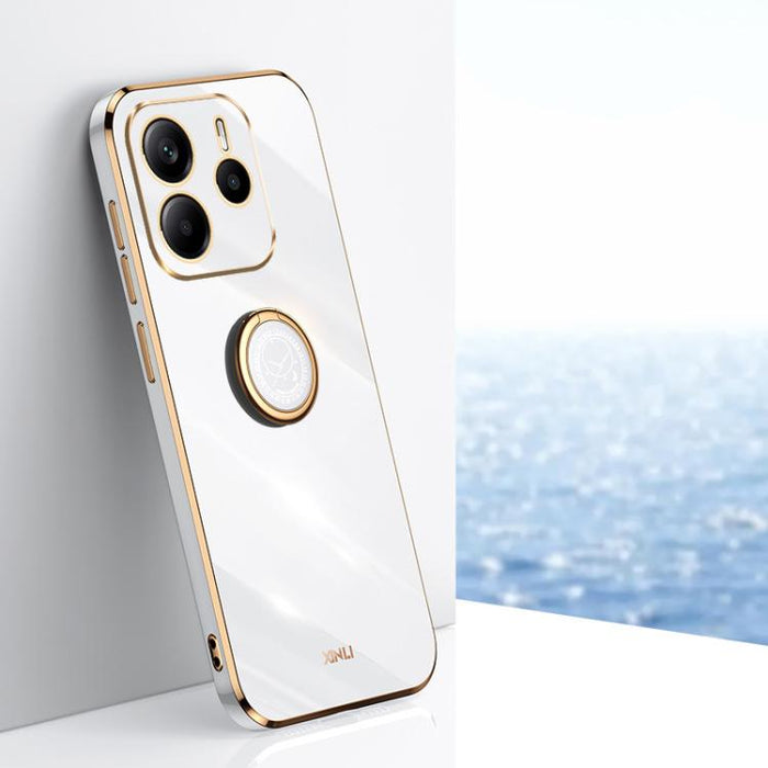 XINLI Estuche a prueba de golpes de TPU con borde dorado chapado en 6D recto con soporte para anillo, For Redmi Note 14 Pro 4G Global, For Redmi Note 14 4G 163.25mm, For Redmi Note 14 5G Global, For Redmi K70 Ultra, For Redmi 13 4G                     ...