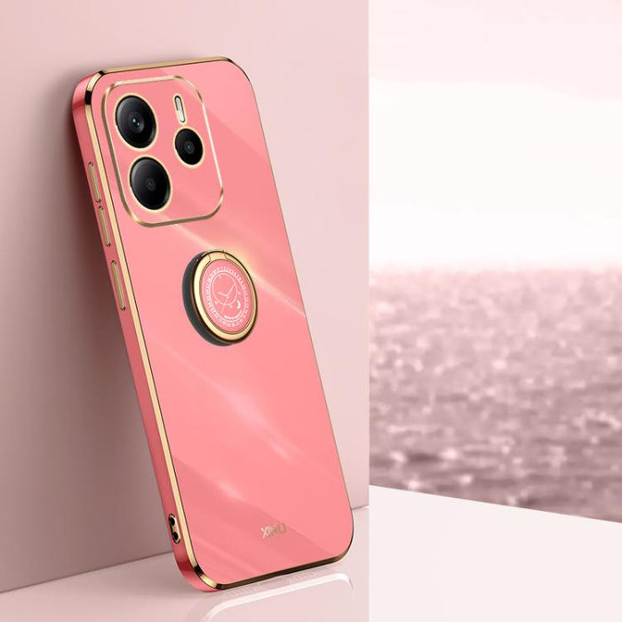 XINLI Estuche a prueba de golpes de TPU con borde dorado chapado en 6D recto con soporte para anillo, For Redmi Note 14 Pro 4G Global, For Redmi Note 14 4G 163.25mm, For Redmi Note 14 5G Global, For Redmi K70 Ultra, For Redmi 13 4G                     ...