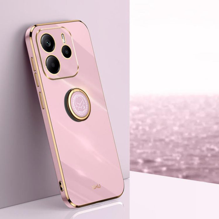 XINLI Estuche a prueba de golpes de TPU con borde dorado chapado en 6D recto con soporte para anillo, For Redmi Note 14 Pro 4G Global, For Redmi Note 14 4G 163.25mm, For Redmi Note 14 5G Global, For Redmi K70 Ultra, For Redmi 13 4G                     ...