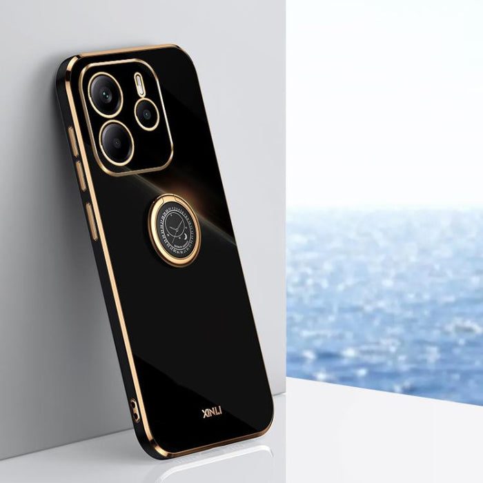 XINLI Estuche a prueba de golpes de TPU con borde dorado chapado en 6D recto con soporte para anillo, For Redmi Note 14 Pro 4G Global, For Redmi Note 14 4G 163.25mm, For Redmi Note 14 5G Global, For Redmi K70 Ultra, For Redmi 13 4G                     ...