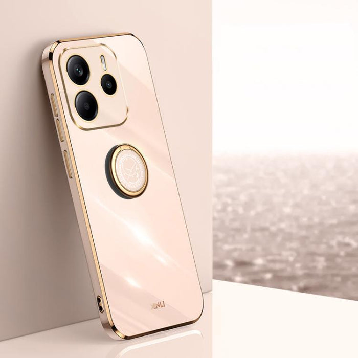 XINLI Estuche a prueba de golpes de TPU con borde dorado chapado en 6D recto con soporte para anillo, For Redmi Note 14 Pro 4G Global, For Redmi Note 14 4G 163.25mm, For Redmi Note 14 5G Global, For Redmi K70 Ultra, For Redmi 13 4G                     ...