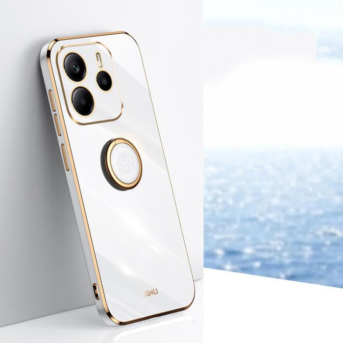 XINLI Estuche a prueba de golpes de TPU con borde dorado chapado en 6D recto con soporte para anillo, For Redmi Note 14 Pro 4G Global, For Redmi Note 14 4G 163.25mm, For Redmi Note 14 5G Global, For Redmi K70 Ultra, For Redmi 13 4G                     ...