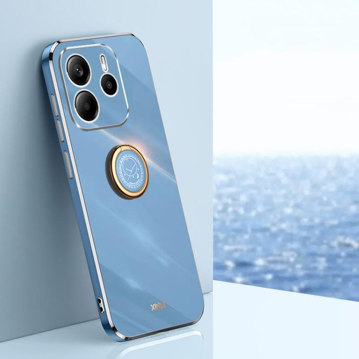 XINLI Estuche a prueba de golpes de TPU con borde dorado chapado en 6D recto con soporte para anillo, For Redmi Note 14 Pro 4G Global, For Redmi Note 14 4G 163.25mm, For Redmi Note 14 5G Global, For Redmi K70 Ultra, For Redmi 13 4G                     ...