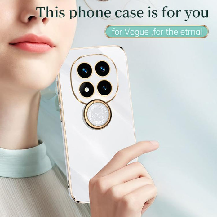 XINLI Estuche a prueba de golpes de TPU con borde dorado chapado en 6D recto con soporte para anillo, For Redmi Note 14 Pro 4G Global, For Redmi Note 14 4G 163.25mm, For Redmi Note 14 5G Global, For Redmi K70 Ultra, For Redmi 13 4G                     ...