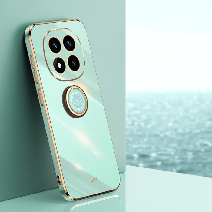 XINLI Estuche a prueba de golpes de TPU con borde dorado chapado en 6D recto con soporte para anillo, For Redmi Note 14 Pro 4G Global, For Redmi Note 14 4G 163.25mm, For Redmi Note 14 5G Global, For Redmi K70 Ultra, For Redmi 13 4G                     ...