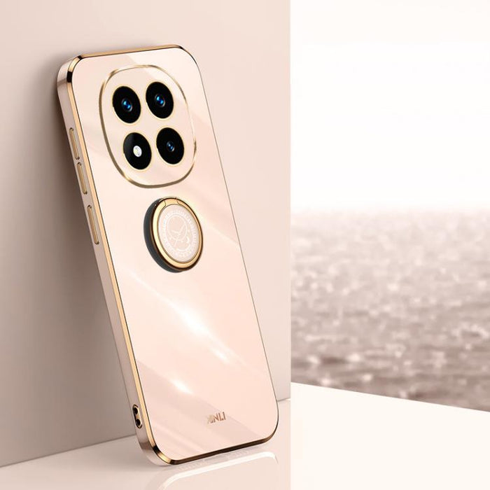 XINLI Estuche a prueba de golpes de TPU con borde dorado chapado en 6D recto con soporte para anillo, For Redmi Note 14 Pro 4G Global, For Redmi Note 14 4G 163.25mm, For Redmi Note 14 5G Global, For Redmi K70 Ultra, For Redmi 13 4G                     ...