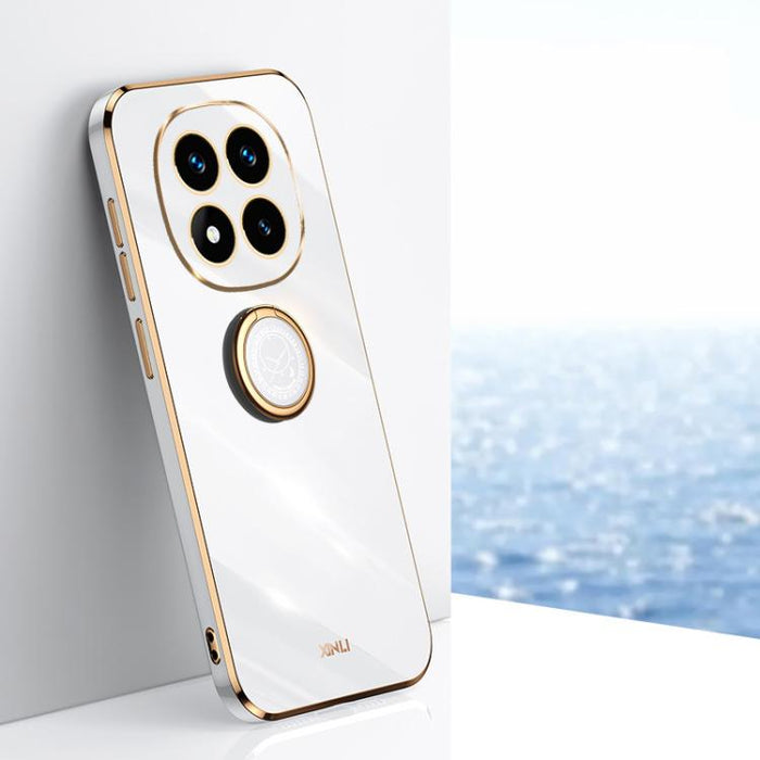 XINLI Estuche a prueba de golpes de TPU con borde dorado chapado en 6D recto con soporte para anillo, For Redmi Note 14 Pro 4G Global, For Redmi Note 14 4G 163.25mm, For Redmi Note 14 5G Global, For Redmi K70 Ultra, For Redmi 13 4G                     ...