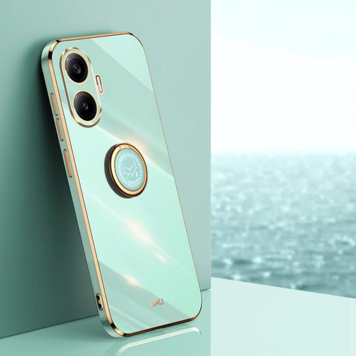 XINLI Estuche a prueba de golpes de TPU con borde dorado chapado en 6D recto con soporte para anillo, For Redmi A7 Pro 4G/5G 171mm, For Redmi Turbo 5 5G/Poco X8 Pro 5G, For Redmi Turbo 5 Max 5G, For Redmi Note 15 4G Global 164mm                        ...