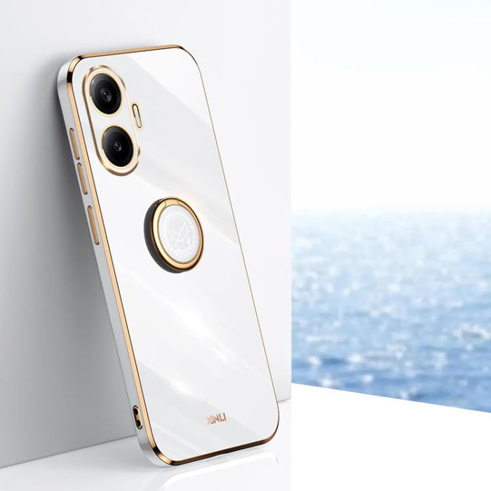 XINLI Estuche a prueba de golpes de TPU con borde dorado chapado en 6D recto con soporte para anillo, For Redmi A7 Pro 4G/5G 171mm, For Redmi Turbo 5 5G/Poco X8 Pro 5G, For Redmi Turbo 5 Max 5G, For Redmi Note 15 4G Global 164mm                        ...