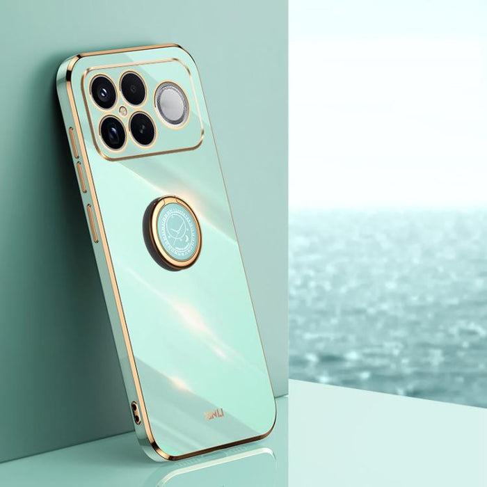 XINLI Estuche a prueba de golpes de TPU con borde dorado chapado en 6D recto con soporte para anillo, For Redmi A7 Pro 4G/5G 171mm, For Redmi Turbo 5 5G/Poco X8 Pro 5G, For Redmi Turbo 5 Max 5G, For Redmi Note 15 4G Global 164mm                        ...