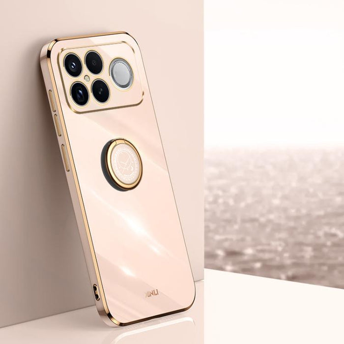XINLI Estuche a prueba de golpes de TPU con borde dorado chapado en 6D recto con soporte para anillo, For Redmi A7 Pro 4G/5G 171mm, For Redmi Turbo 5 5G/Poco X8 Pro 5G, For Redmi Turbo 5 Max 5G, For Redmi Note 15 4G Global 164mm                        ...