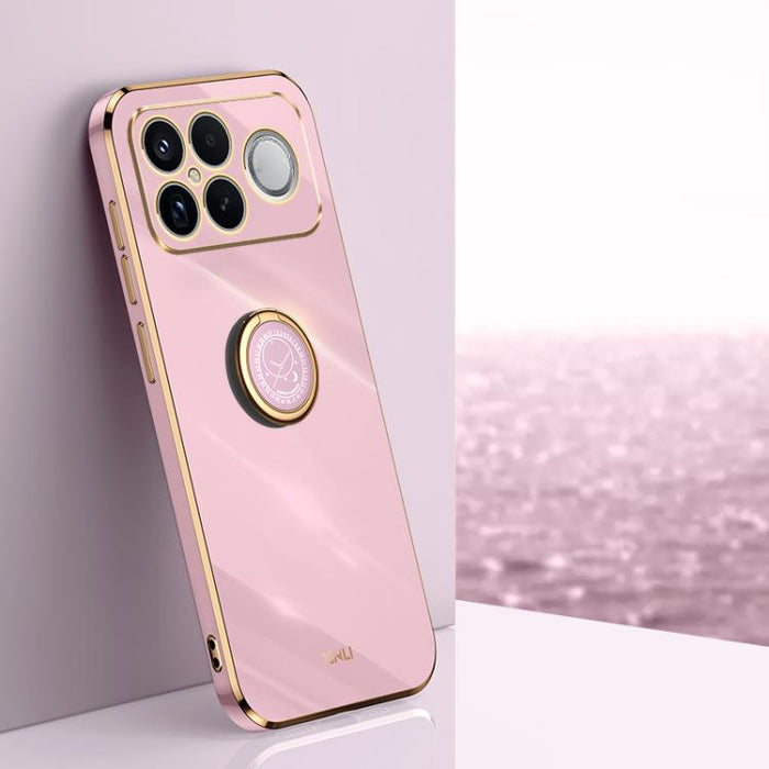 XINLI Estuche a prueba de golpes de TPU con borde dorado chapado en 6D recto con soporte para anillo, For Redmi A7 Pro 4G/5G 171mm, For Redmi Turbo 5 5G/Poco X8 Pro 5G, For Redmi Turbo 5 Max 5G, For Redmi Note 15 4G Global 164mm                        ...