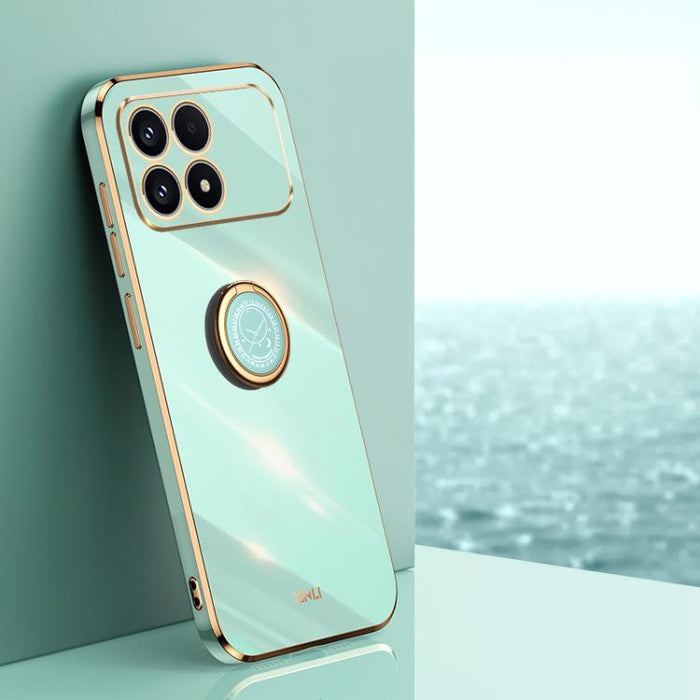 XINLI Estuche a prueba de golpes de TPU con borde dorado chapado en 6D recto con soporte para anillo, For Redmi A7 Pro 4G/5G 171mm, For Redmi Turbo 5 5G/Poco X8 Pro 5G, For Redmi Turbo 5 Max 5G, For Redmi Note 15 4G Global 164mm                        ...