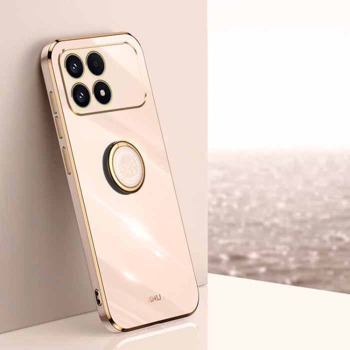 XINLI Estuche a prueba de golpes de TPU con borde dorado chapado en 6D recto con soporte para anillo, For Redmi A7 Pro 4G/5G 171mm, For Redmi Turbo 5 5G/Poco X8 Pro 5G, For Redmi Turbo 5 Max 5G, For Redmi Note 15 4G Global 164mm                        ...