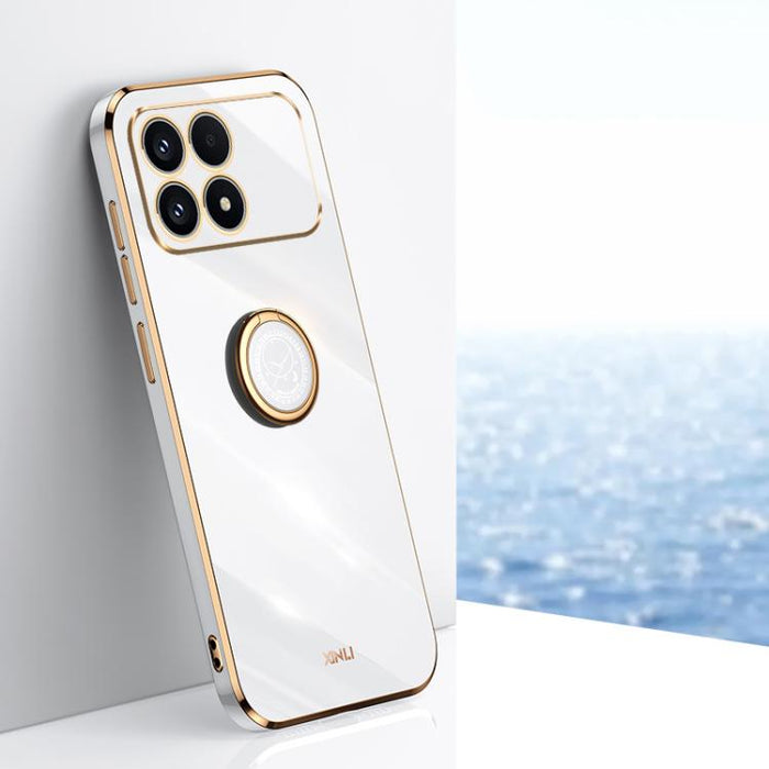 XINLI Estuche a prueba de golpes de TPU con borde dorado chapado en 6D recto con soporte para anillo, For Redmi A7 Pro 4G/5G 171mm, For Redmi Turbo 5 5G/Poco X8 Pro 5G, For Redmi Turbo 5 Max 5G, For Redmi Note 15 4G Global 164mm                        ...