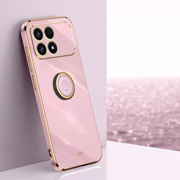XINLI Estuche a prueba de golpes de TPU con borde dorado chapado en 6D recto con soporte para anillo, For Redmi A7 Pro 4G/5G 171mm, For Redmi Turbo 5 5G/Poco X8 Pro 5G, For Redmi Turbo 5 Max 5G, For Redmi Note 15 4G Global 164mm                        ...