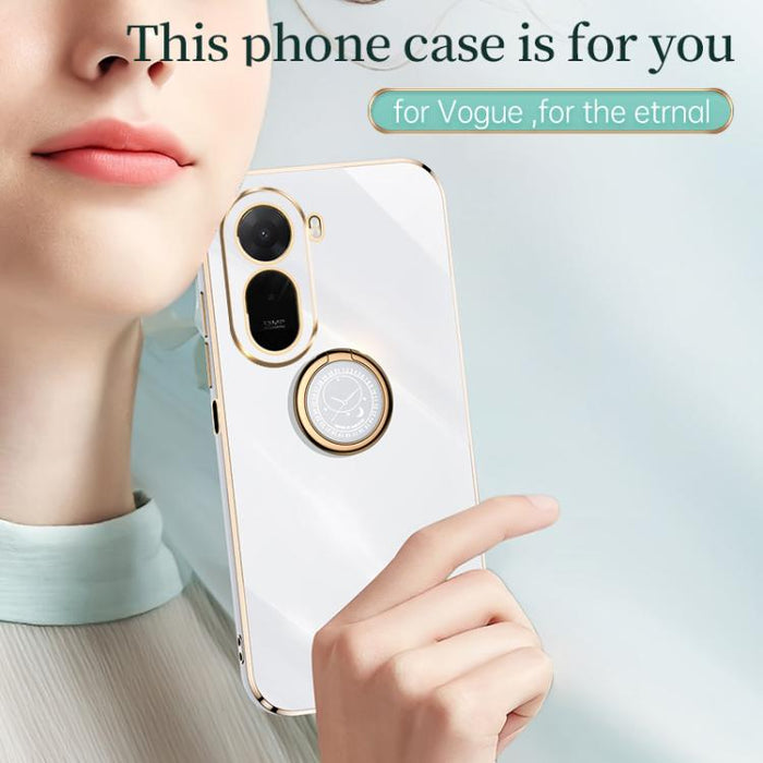 XINLI Estuche a prueba de golpes de TPU con borde dorado chapado en 6D recto con soporte para anillo, For Redmi A7 Pro 4G/5G 171mm, For Redmi Turbo 5 5G/Poco X8 Pro 5G, For Redmi Turbo 5 Max 5G, For Redmi Note 15 4G Global 164mm                        ...