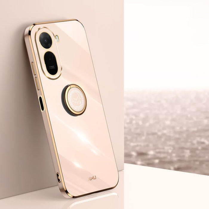 XINLI Estuche a prueba de golpes de TPU con borde dorado chapado en 6D recto con soporte para anillo, For Redmi A7 Pro 4G/5G 171mm, For Redmi Turbo 5 5G/Poco X8 Pro 5G, For Redmi Turbo 5 Max 5G, For Redmi Note 15 4G Global 164mm                        ...
