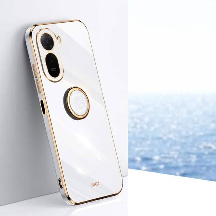 XINLI Estuche a prueba de golpes de TPU con borde dorado chapado en 6D recto con soporte para anillo, For Redmi A7 Pro 4G/5G 171mm, For Redmi Turbo 5 5G/Poco X8 Pro 5G, For Redmi Turbo 5 Max 5G, For Redmi Note 15 4G Global 164mm                        ...