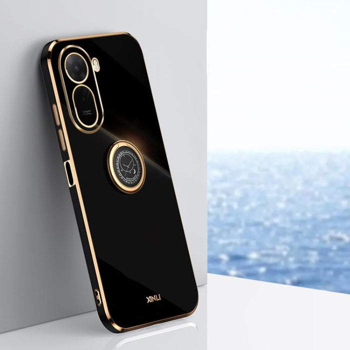 XINLI Estuche a prueba de golpes de TPU con borde dorado chapado en 6D recto con soporte para anillo, For Redmi A7 Pro 4G/5G 171mm, For Redmi Turbo 5 5G/Poco X8 Pro 5G, For Redmi Turbo 5 Max 5G, For Redmi Note 15 4G Global 164mm                        ...