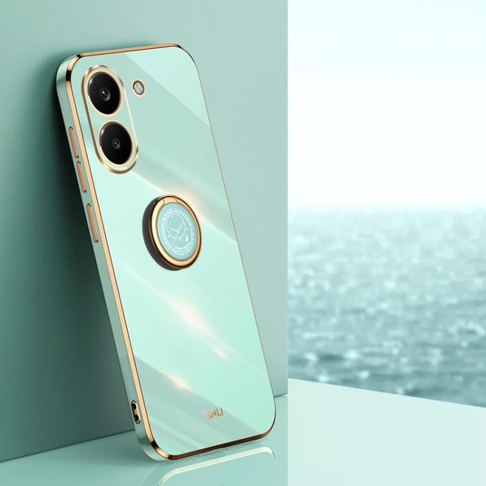 XINLI Estuche a prueba de golpes de TPU con borde dorado chapado en 6D recto con soporte para anillo, For Redmi A7 Pro 4G/5G 171mm, For Redmi Turbo 5 5G/Poco X8 Pro 5G, For Redmi Turbo 5 Max 5G, For Redmi Note 15 4G Global 164mm                        ...