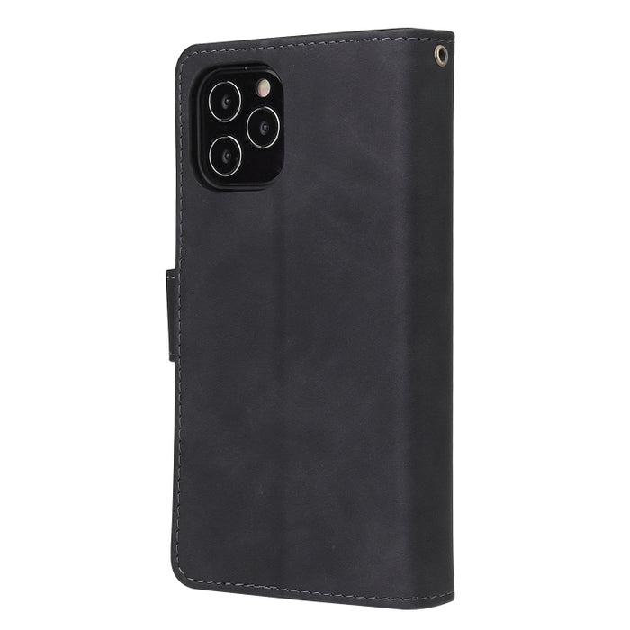 Funda de cuero con tapa horizontal esmerilada retro multifuncional con ranura para tarjeta y soporte y billetera con cremallera y marco de fotos y cordón