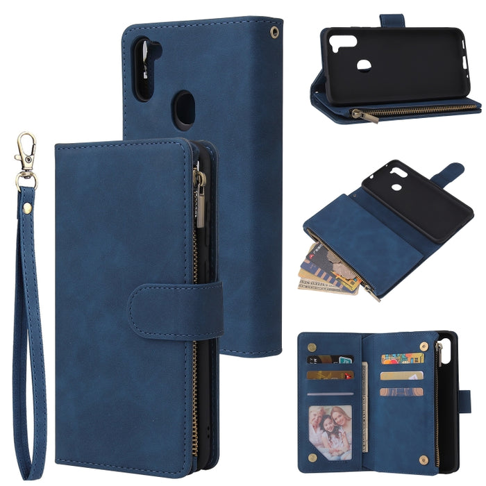 Funda de cuero con tapa horizontal esmerilada retro multifuncional con ranura para tarjeta y soporte y billetera con cremallera y marco de fotos y cordón