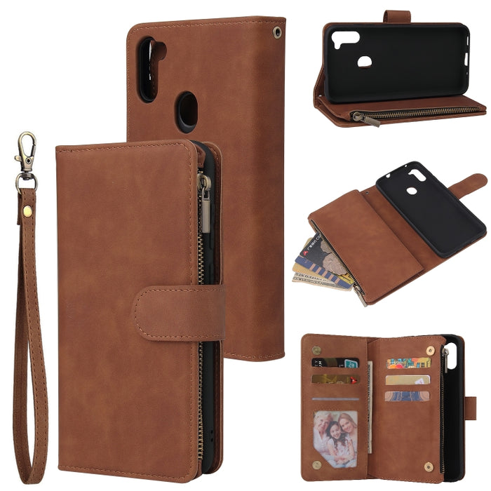 Funda de cuero con tapa horizontal esmerilada retro multifuncional con ranura para tarjeta y soporte y billetera con cremallera y marco de fotos y cordón