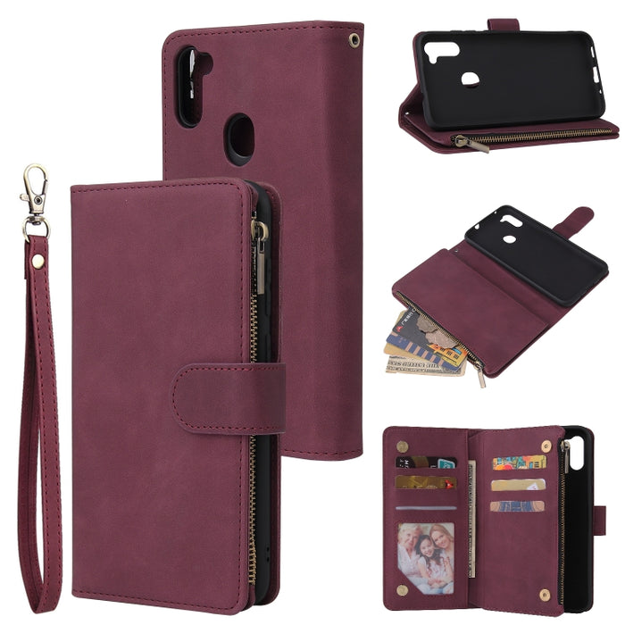 Funda de cuero con tapa horizontal esmerilada retro multifuncional con ranura para tarjeta y soporte y billetera con cremallera y marco de fotos y cordón
