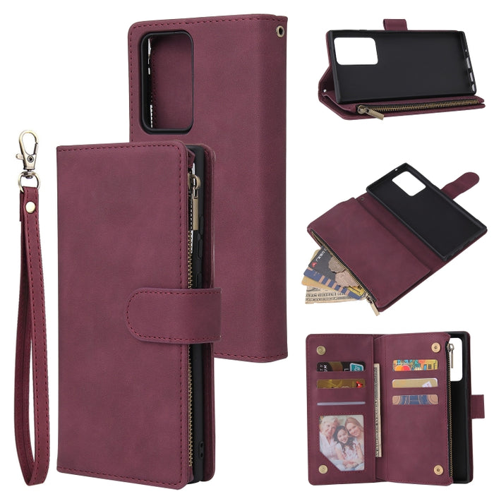 Funda de cuero con tapa horizontal esmerilada retro multifuncional con ranura para tarjeta y soporte y billetera con cremallera y marco de fotos y cordón