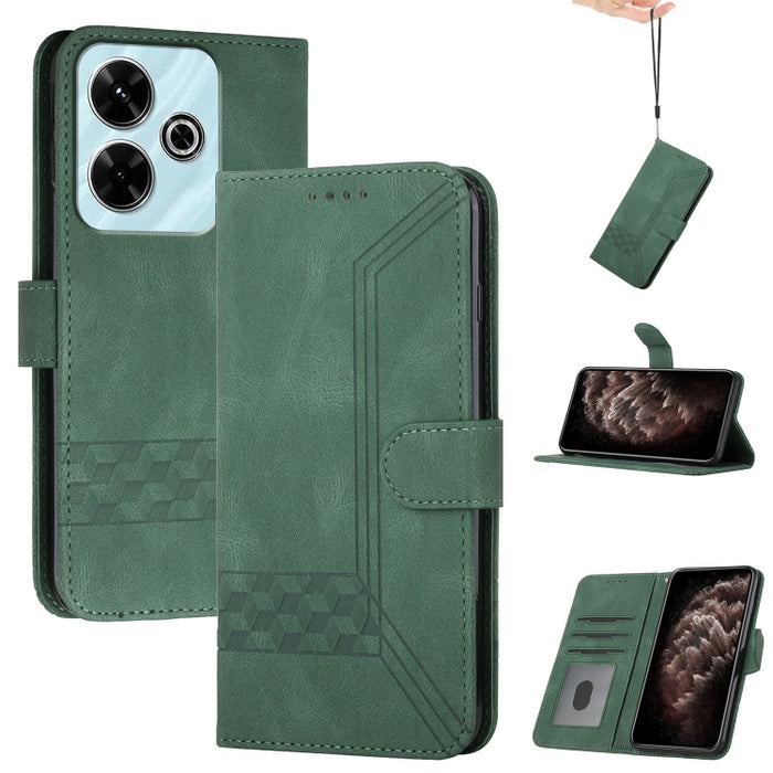 Funda de teléfono de cuero con tapa y sensación de piel cúbica, For Redmi 13 4G, For Redmi Turbo 3 / Poco F6, For Redmi Note 13R Pro / Poco X6 Neo, For Redmi Note 12 Turbo / Poco F5