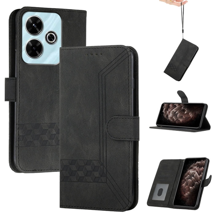 Funda de teléfono de cuero con tapa y sensación de piel cúbica, For Redmi 13 4G, For Redmi Turbo 3 / Poco F6, For Redmi Note 13R Pro / Poco X6 Neo, For Redmi Note 12 Turbo / Poco F5
