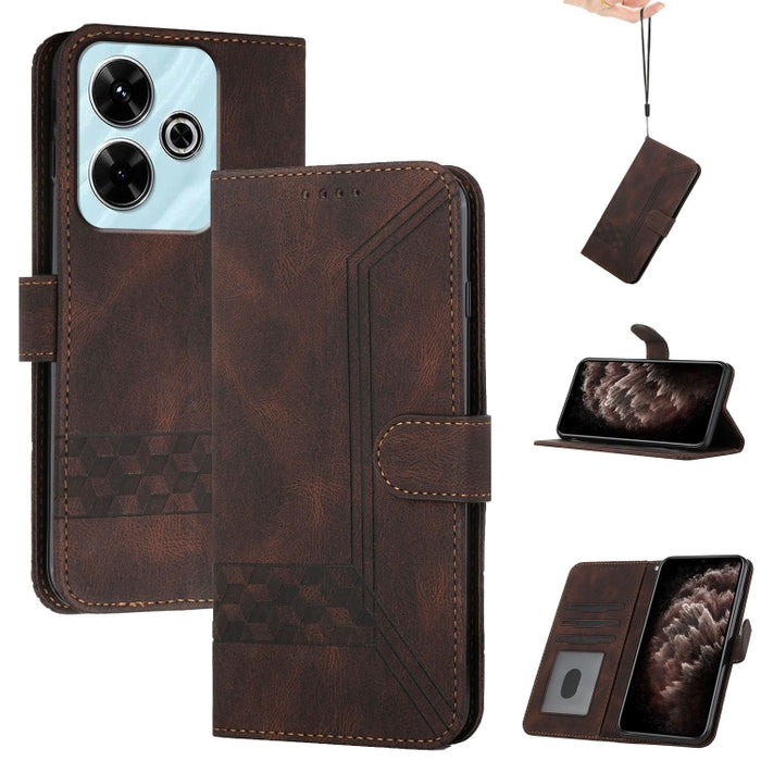Funda de teléfono de cuero con tapa y sensación de piel cúbica, For Redmi 13 4G, For Redmi Turbo 3 / Poco F6, For Redmi Note 13R Pro / Poco X6 Neo, For Redmi Note 12 Turbo / Poco F5