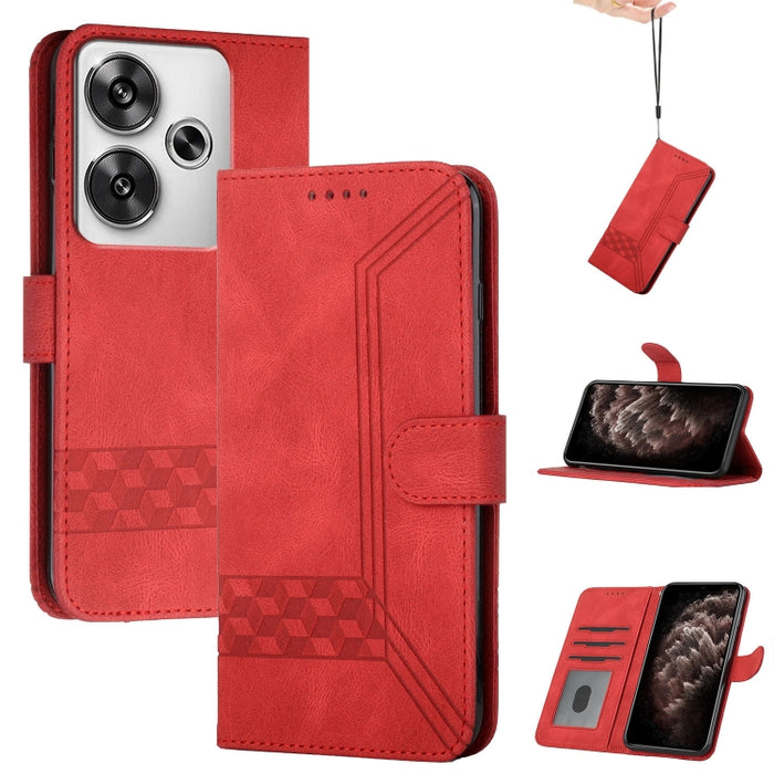 Funda de teléfono de cuero con tapa y sensación de piel cúbica, For Redmi 13 4G, For Redmi Turbo 3 / Poco F6, For Redmi Note 13R Pro / Poco X6 Neo, For Redmi Note 12 Turbo / Poco F5