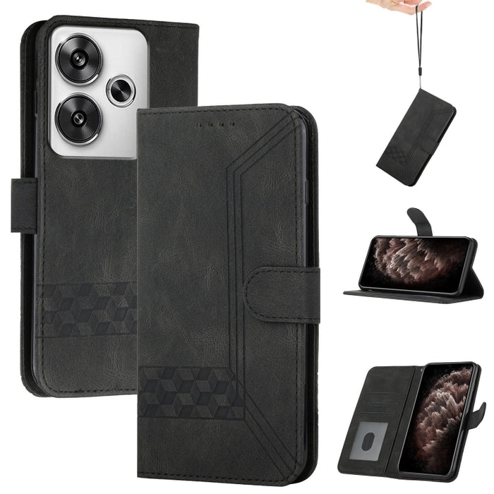 Funda de teléfono de cuero con tapa y sensación de piel cúbica, For Redmi 13 4G, For Redmi Turbo 3 / Poco F6, For Redmi Note 13R Pro / Poco X6 Neo, For Redmi Note 12 Turbo / Poco F5