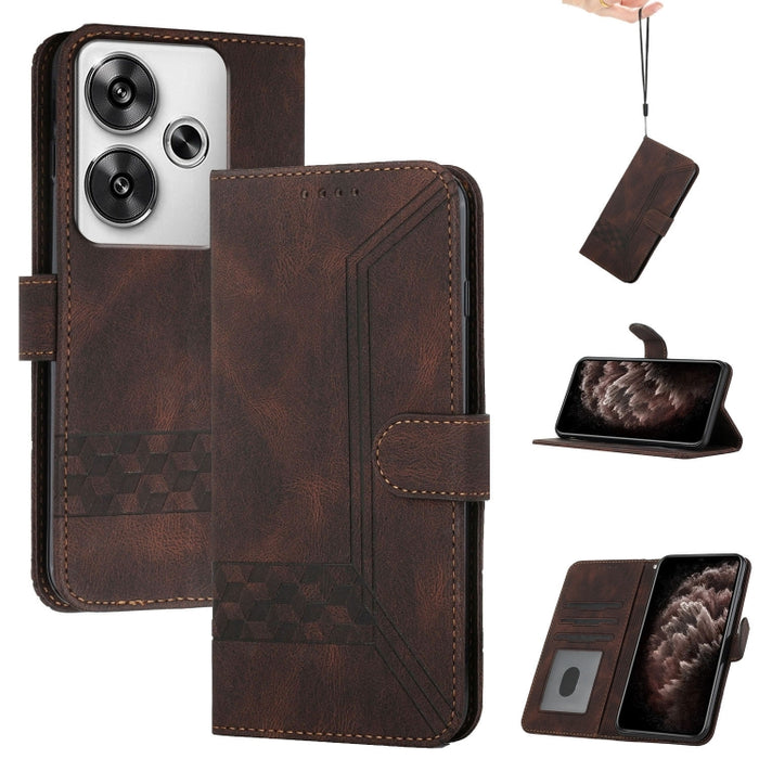Funda de teléfono de cuero con tapa y sensación de piel cúbica, For Redmi 13 4G, For Redmi Turbo 3 / Poco F6, For Redmi Note 13R Pro / Poco X6 Neo, For Redmi Note 12 Turbo / Poco F5