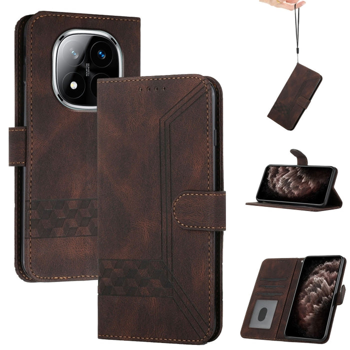 Funda de teléfono de cuero con tapa y sensación de piel cúbica, For Redmi 13 4G, For Redmi Turbo 3 / Poco F6, For Redmi Note 13R Pro / Poco X6 Neo, For Redmi Note 12 Turbo / Poco F5